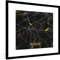 PosterMonkey Fotolijst incl. Poster - Plattegrond - Goud - Binche - Kaart - Stadskaart - 40x40 cm - Posterlijst