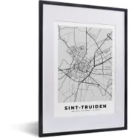 PosterMonkey Fotolijst incl. Poster Zwart Wit- Plattegrond – Sint Truiden – Zwart Wit – Stadskaart - Kaart - 30x40 cm - Posterlijst