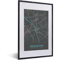 PosterMonkey Fotolijst incl. Poster - Stadskaart – Grijs - Kaart – Beringen – België – Plattegrond - 40x60 cm - Posterlijst