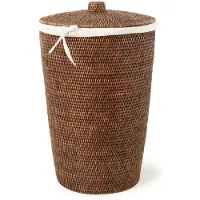 DECOR WALTHER Wasmand Basket Met Linnen Zak Rond Rattan Donker 104 L