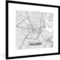 PosterMonkey Fotolijst incl. Poster Zwart Wit- België – Maaseik – Stadskaart – Kaart – Zwart Wit – Plattegrond - 40x40 cm - Posterlijst
