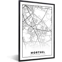 PosterMonkey Fotolijst incl. Poster Zwart Wit- Zwart Wit – België – Plattegrond – Stadskaart – Kaart – Mortsel - 20x30 cm - Posterlijst