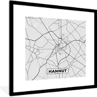 PosterMonkey Fotolijst incl. Poster Zwart Wit- België – Hannut – Stadskaart – Kaart – Zwart Wit – Plattegrond - 40x40 cm - Posterlijst