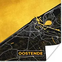 PosterMonkey Poster Kaart - Oostende - Plattegrond - Stadskaart - Goud - 50x50 cm