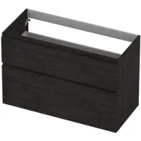 Ink Onderkast 100x45cm - Greeploos - 2 Lades Asymmetrisch - Houtskool Eiken - Badkamermeubels, Wastafelonderkasten - 8718835128692