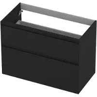 Ink Onderkast 90x45cm - Greeploos - 2 Lades Asymmetrisch - Mat Zwart - Badkamermeubels, Wastafelonderkasten - 8718835128166