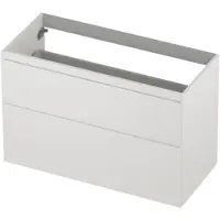 Ink Onderkast 100x45cm - Greeploos - 2 Lades Asymmetrisch - Mat Wit - Badkamermeubels, Wastafelonderkasten - 8718835128180