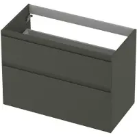 Ink Onderkast 90x45cm - Greeploos - 2 Lades Asymmetrisch - Mat Beton Groen - Badkamermeubels, Wastafelonderkasten - 8718835128173