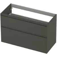 Ink Onderkast 100x45cm - Greeploos - 2 Lades Asymmetrisch - Mat Beton Groen - Badkamermeubels, Wastafelonderkasten - 8718835128241