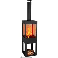 Bbq collection Houtkachel met Schoorsteen - Tuinhaard 194 x 44 x 47 cm - Terrashaard met Vonkenscherm - Terraskachel met As-Opvangbak en Brandhout Opslag - Houtkachel Tuin - Carbon Staal