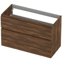 Ink Onderkast 100x45cm - Greeploos - 2 Lades Asymmetrisch - Noten - Badkamermeubels, Wastafelonderkasten - 8718835128685