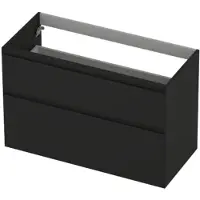 Ink Onderkast 100x45cm - Greeploos - 2 Lades Asymmetrisch - Mat Zwart - Badkamermeubels, Wastafelonderkasten - 8718835128234