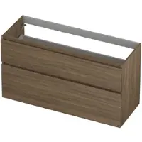 Ink Onderkast 120x45cm - Greeploos - 2 Lades Asymmetrisch - Zuiver Eiken - Badkamermeubels, Wastafelonderkasten - 8718835128739