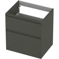 Ink Onderkast 60x45cm - Greeploos - 2 Lades Asymmetrisch - Mat Beton Groen - Badkamermeubels, Wastafelonderkasten - 8718835127961
