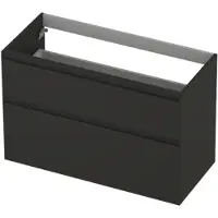 Ink Onderkast 100x45cm - Greeploos - 2 Lades Asymmetrisch - Mat Antraciet - Badkamermeubels, Wastafelonderkasten - 8718835128197