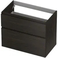 Ink Onderkast 80x45cm - Greeploos - 2 Lades Asymmetrisch - Intens Eiken - Badkamermeubels, Wastafelonderkasten - 8718835128500