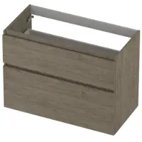 Ink Onderkast 90x45cm - Greeploos - 2 Lades Asymmetrisch - Greige Eiken - Badkamermeubels, Wastafelonderkasten - 8718835128623