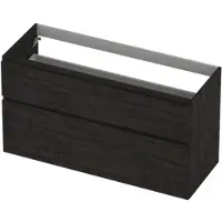 Ink Onderkast 120x45cm - Greeploos - 2 Lades Asymmetrisch - Houtskool Eiken - Badkamermeubels, Wastafelonderkasten - 8718835128777