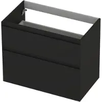 Ink Onderkast 80x45cm - Greeploos - 2 Lades Asymmetrisch - Mat Zwart - Badkamermeubels, Wastafelonderkasten - 8718835128098