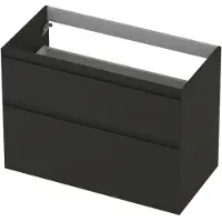 Ink Onderkast 90x45cm - Greeploos - 2 Lades Asymmetrisch - Mat Antraciet - Badkamermeubels, Wastafelonderkasten - 8718835128128