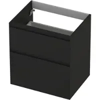 Ink Onderkast 60x45cm - Greeploos - 2 Lades Asymmetrisch - Mat Zwart - Badkamermeubels, Wastafelonderkasten - 8718835127954