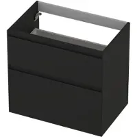 Ink Onderkast 70x45cm - Greeploos - 2 Lades Asymmetrisch - Mat Zwart - Badkamermeubels, Wastafelonderkasten - 8718835128029