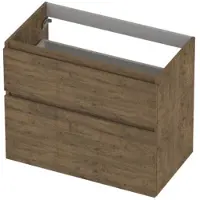 Ink Onderkast 80x45cm - Greeploos - 2 Lades Asymmetrisch - Naturel Eiken - Badkamermeubels, Wastafelonderkasten - 8718835128487
