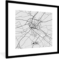 PosterMonkey Fotolijst incl. Poster Zwart Wit- Stadskaart – Zwart Wit - Kaart – Ath – België – Plattegrond - 40x40 cm - Posterlijst