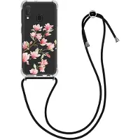 Kwmobile telefoonhoesje geschikt voor Samsung Galaxy A20e - Hoesje met telefoonkoord - Back cover voor smartphone - Case in poederroze / wit / transparant