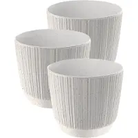 Prosperplast Plantenpot Eco - 3x stuks - stripe - wit - kunststof - D17xH15 cm - voor binnen/buiten