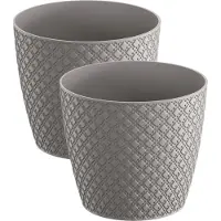 Prosperplast 4x stuks orient stijl plantenpot/bloempot kunststof dia 13 cm en hoogte 11 cm in het steengrijs voor binnen/buiten