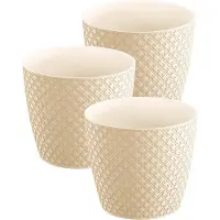 Prosperplast 3x stuks orient stijl plantenpot/bloempot kunststof dia 22 cm en hoogte 19 cm in het creme wit voor binnen/buiten