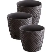 Prosperplast 3x stuks orient stijl plantenpot/bloempot kunststof dia 13 cm en hoogte 11 cm in het antraciet grijs voor binnen/buiten