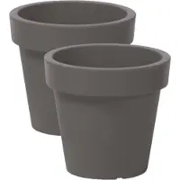 Prosperplast Bloempot Basic - 4x stuks - kunststof - steengrijs - D14 x H12 cm - buiten/tuin