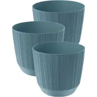 Prosperplast Plantenpot - 3x stuks - stripe - ijsblauw - kunststof - D15xH13 cm - voor binnen/buiten