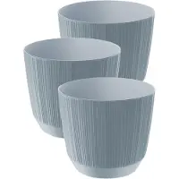 Prosperplast Plantenpot - 3x stuks - stripe - steengrijs - kunststof - D17xH15 cm - voor binnen/buiten
