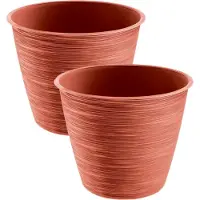 Prosperplast Plantenpot/bloempot paintstripe - 4x stuks - kunststof - rood - 15 x 12 cm - stijlvol