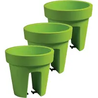 Prosperplast Balkon plantenpot/bloempot - 3x stuks - limegroen - 5 liter - kunststof - D25 x H23 cm - met relingklem
