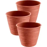Prosperplast Plantenpot/bloempot paintstripe - 3x stuks - kunststof - rood - 15 x 12 cm - stijlvol