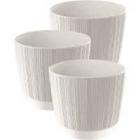 Prosperplast Plantenpot - 3x stuks - stripe - parelwit - kunststof - D20xH17 cm - voor binnen/buiten