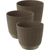 Prosperplast Plantenpot Eco - 3x stuks - stripe - bruin - kunststof - D20xH17 cm - voor binnen/buiten