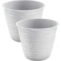 Prosperplast Plantenpot/bloempot Paintstripe - 4x stuks - kunststof - wit - 15 x 12 cm - stijlvol