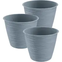 Prosperplast Plantenpot/bloempot Paintstripe - 3x stuks - kunststof - grijs - 20 x 24 cm - binnen/buiten