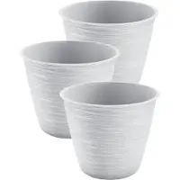 Prosperplast Plantenpot/bloempot Paintstripe - 3x stuks - kunststof - wit - 17 x 20 cm - stijlvol - binnen/buiten