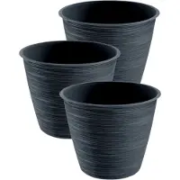 Prosperplast Plantenpot/bloempot Paintstripe - 3x stuks - kunststof - antraciet grijs - 25 x 30 cm - binnen/buiten