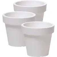Prosperplast Bloempot Basic - 3x stuks - kunststof - parel wit - D20 x H18 cm - buiten/tuin