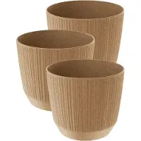 Prosperplast Plantenpot Eco - 3x stuks - stripe - beige - kunststof - D17xH15 cm - voor binnen/buiten