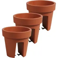 Prosperplast Balkon plantenpot/bloempot - 3x stuks - terracotta - 5 liter - kunststof - D25 x H23 cm - met relingklem