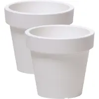 Prosperplast Bloempot Basic - 4x stuks - kunststof - parel wit - D16 x H15 cm - buiten/tuin