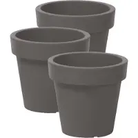 Prosperplast Bloempot Basic - 3x stuks - kunststof - steengrijs - D14 x H12 cm - buiten/tuin